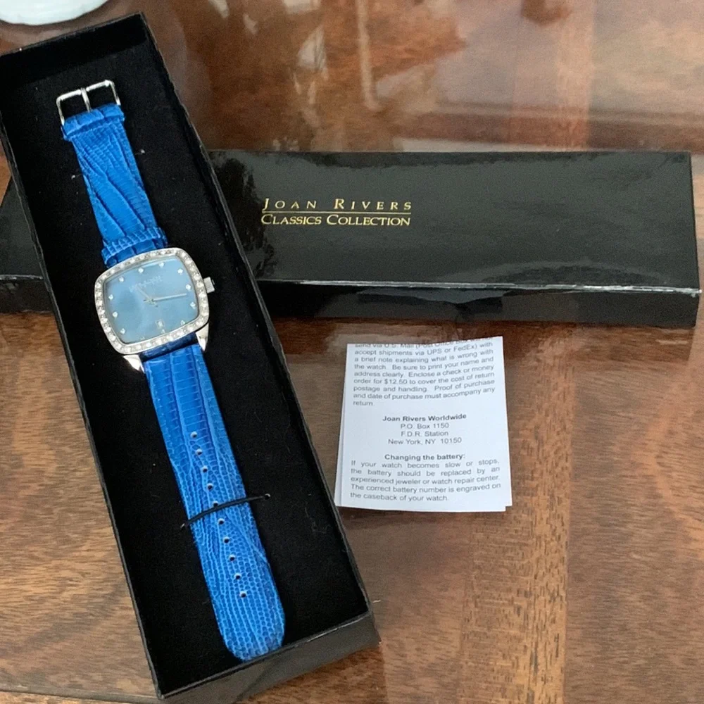 Watch Joan Rivers Classic Collection Square Face Blue Leather Band V377 Boxed
